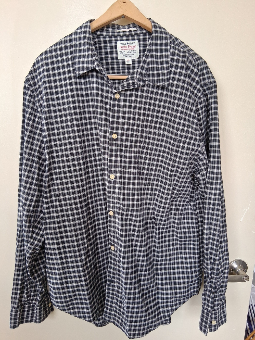 Lucky Brand Men’s Black and White Plaid Button-Down Shirt